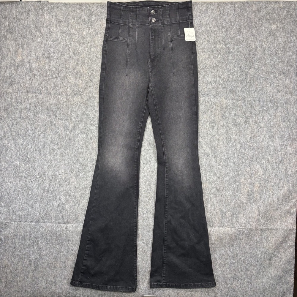 Free People Jayde‎ Flare Jeans Women's 27 x 32 Black High Waist Leg Denim